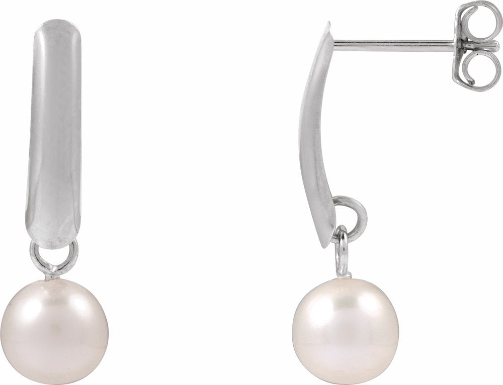 14K White Gold Cultured White Freshwater Pearl Earrings