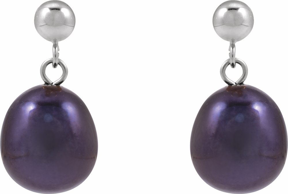 14K White Gold Cultured Black Freshwater Pearl Earrings