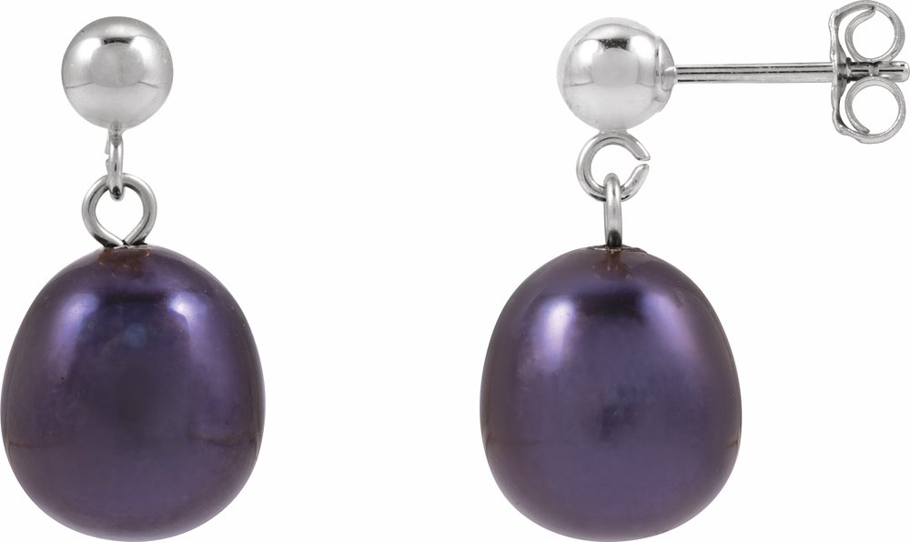 14K White Gold Cultured Black Freshwater Pearl Earrings