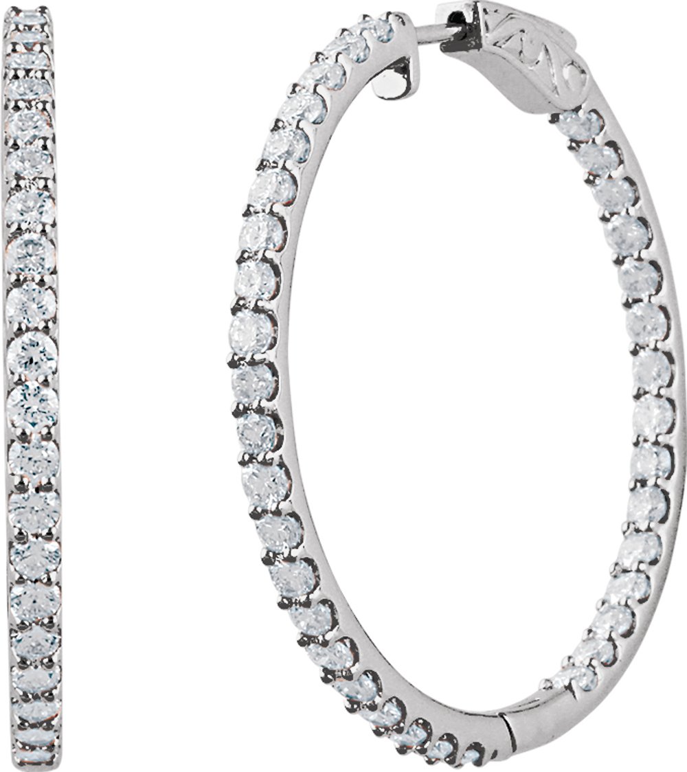 14K White 5 CTW Lab-Grown Diamond Inside-Outside 41.5 mm Hinged Hoop Earrings