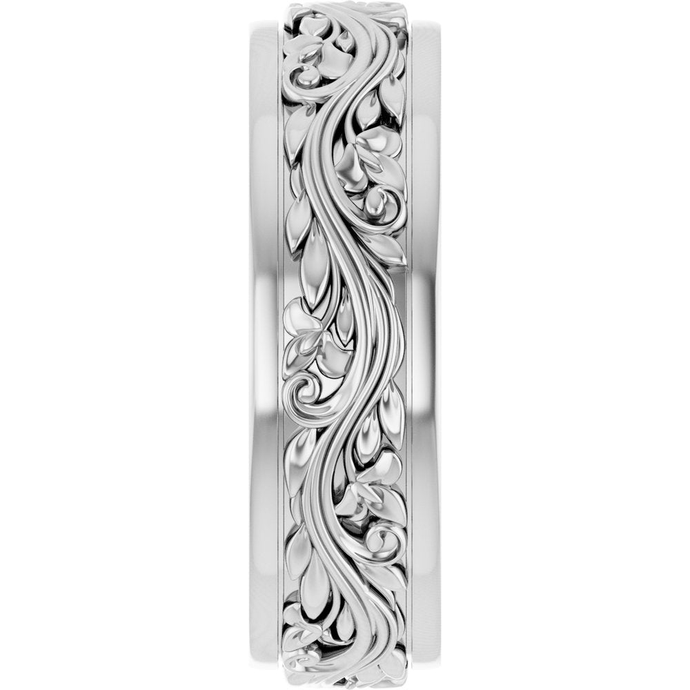 14K White Gold 6 mm Floral Inlay Flat Band Size 8