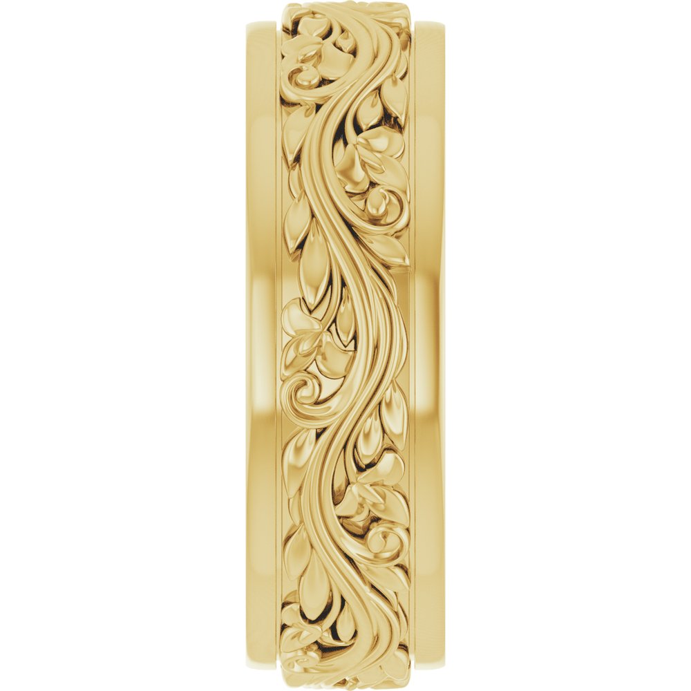 14K Yellow Gold 6 mm Floral Inlay Flat Band Size 7
