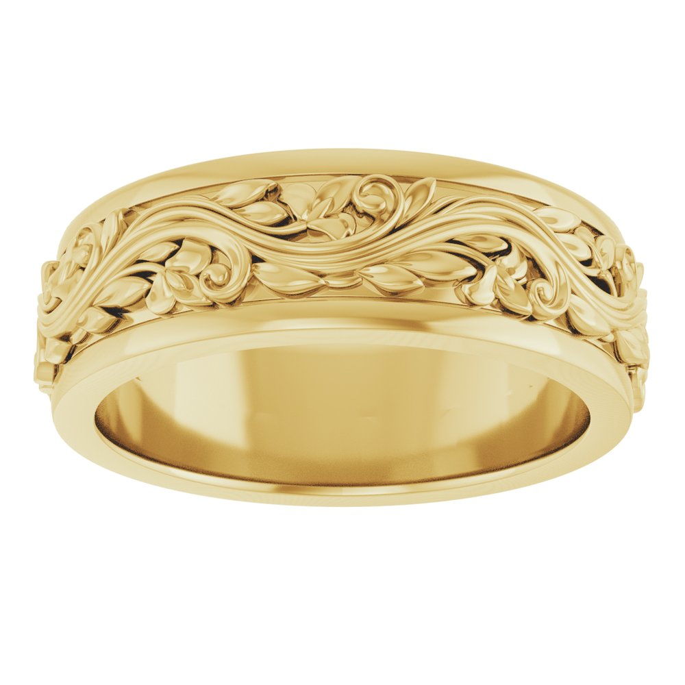 14K Yellow Gold 6 mm Floral Inlay Flat Band Size 7