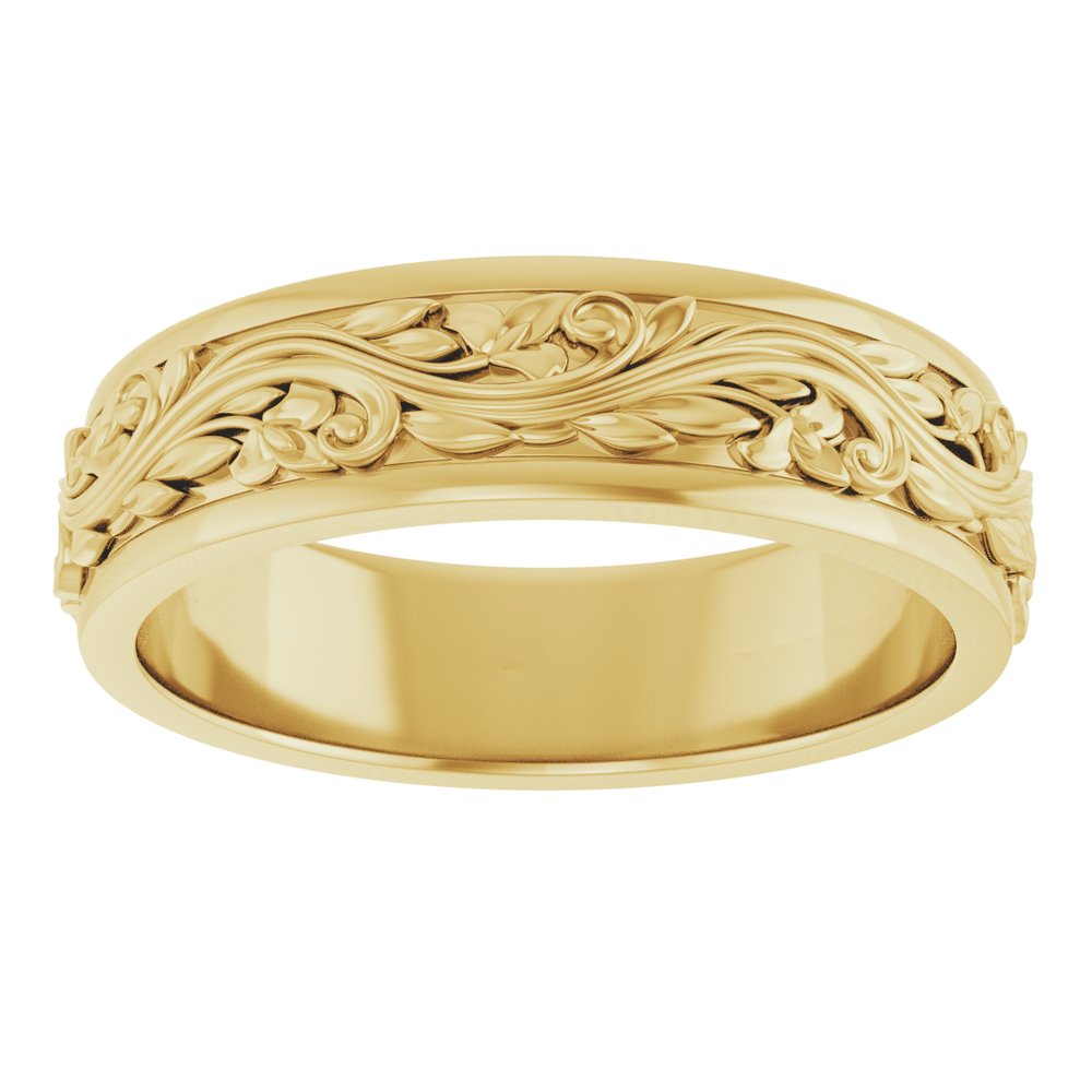 10K Yellow Gold 6 mm Floral Inlay Flat Band Size 12