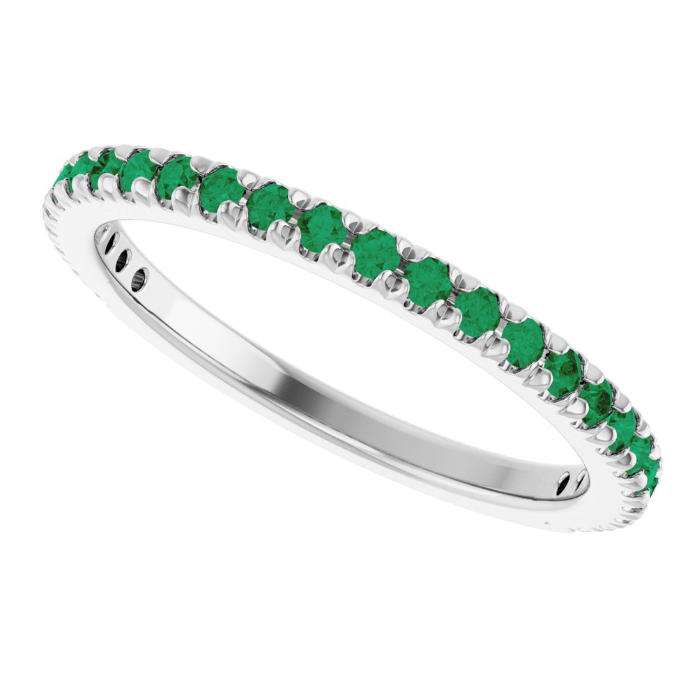14K White Gold Natural Emerald French-Set Anniversary Band