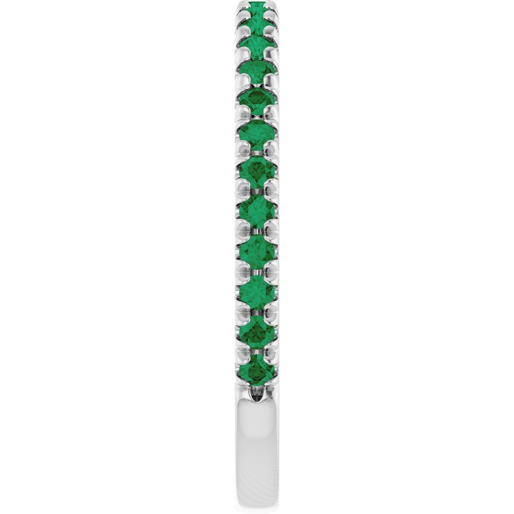 14K White Gold Natural Emerald French-Set Anniversary Band