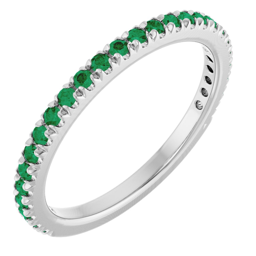 14K White Gold Natural Emerald French-Set Anniversary Band