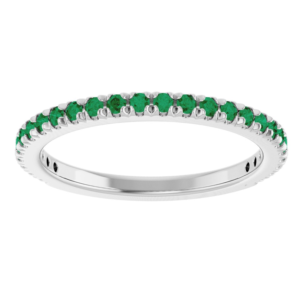 14K White Gold Natural Emerald French-Set Anniversary Band