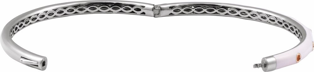 14K White 1.9 mm Round Pink Enamel Bangle 7" Bracelet Mounting