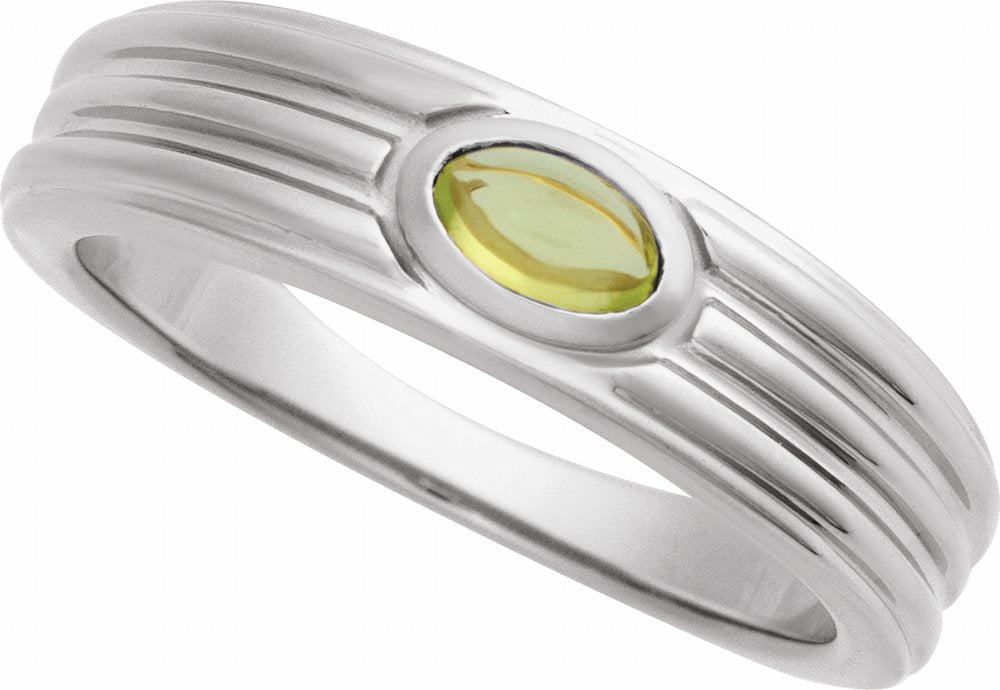 Sterling Silver 5x3 mm Natural Peridot Cabochon Ring