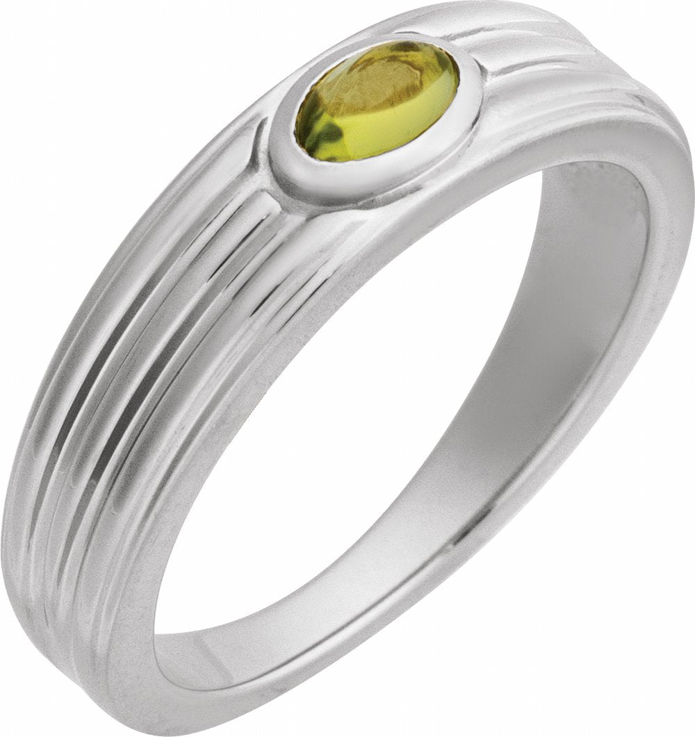 Sterling Silver 5x3 mm Natural Peridot Cabochon Ring