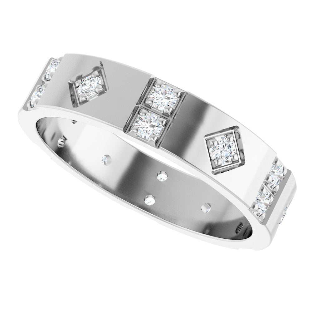 14K White Gold 1/2 CTW Natural Diamond Mens Accented Band