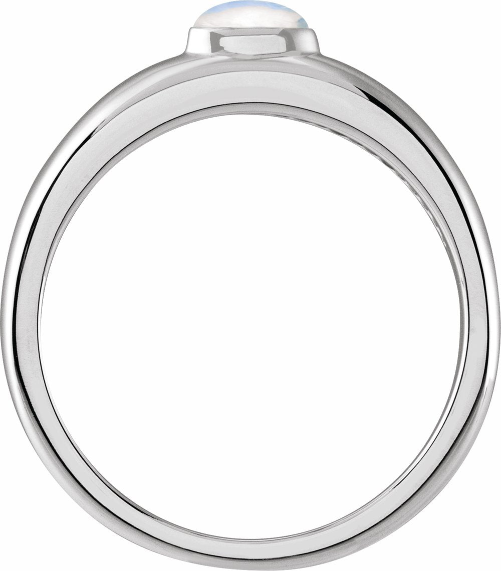 Sterling Silver Natural Rainbow Moonstone Cabochon Dome Ring