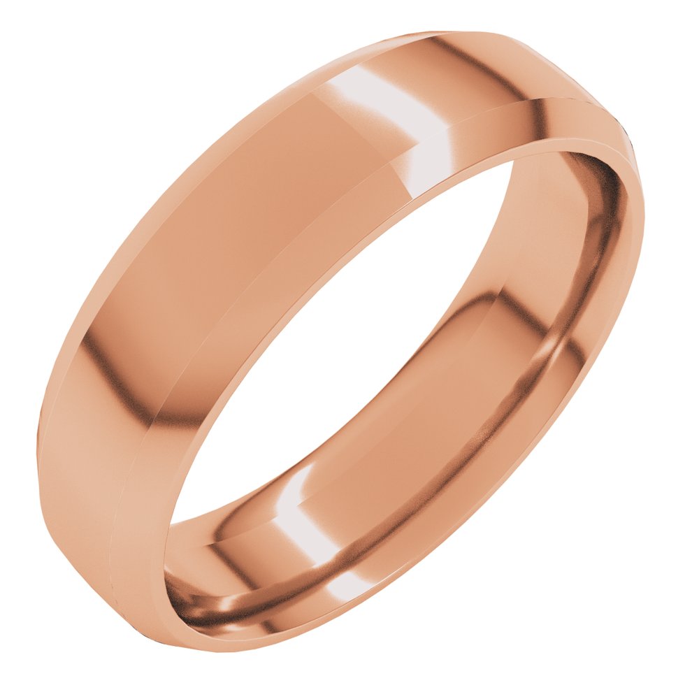 14K Rose Gold 6 mm Beveled-Edge Comfort-Fit Half Round Band Size 7.5