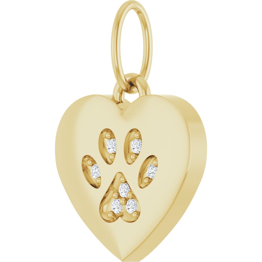 14K Yellow Gold .02 CTW Natural Diamond Blank Paw Print Heart Pendant