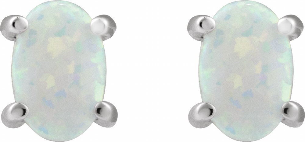 14K White Gold 6x4 mm Oval Lab-Grown White Opal Earrings