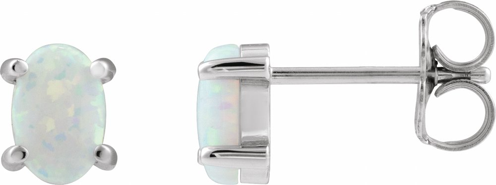 14K White Gold 6x4 mm Oval Lab-Grown White Opal Earrings
