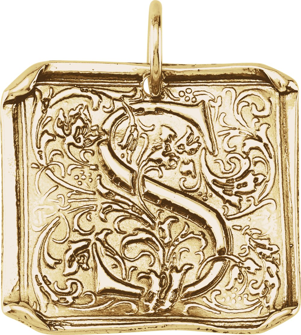14K Yellow Gold Posh Mommy® Initial S Vintage-Inspired Pendant