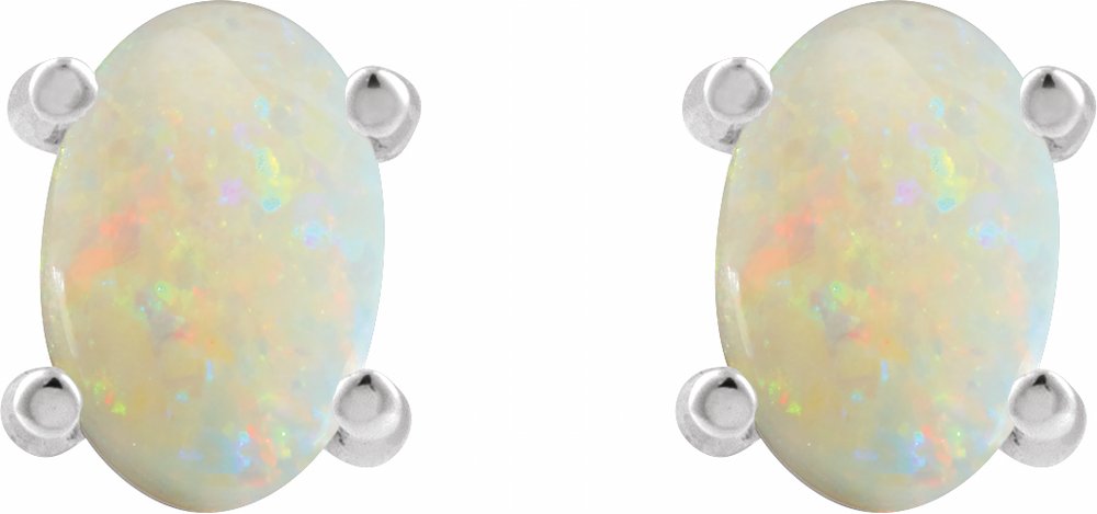 14K White Gold 6x4 mm Oval Natural White Opal Earrings