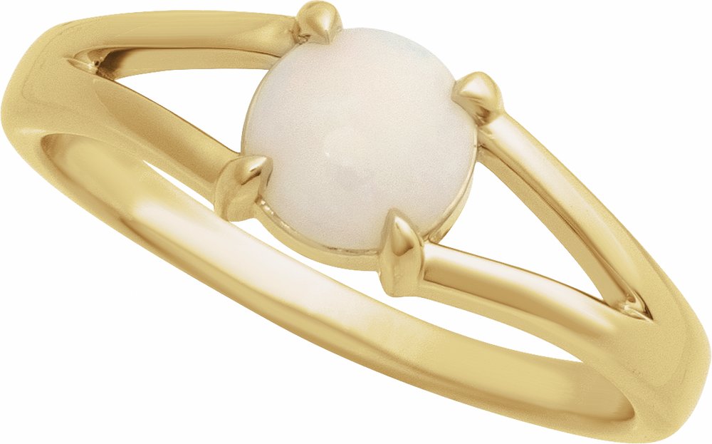 14K Yellow Gold Natural White Opal Cabochon Ring