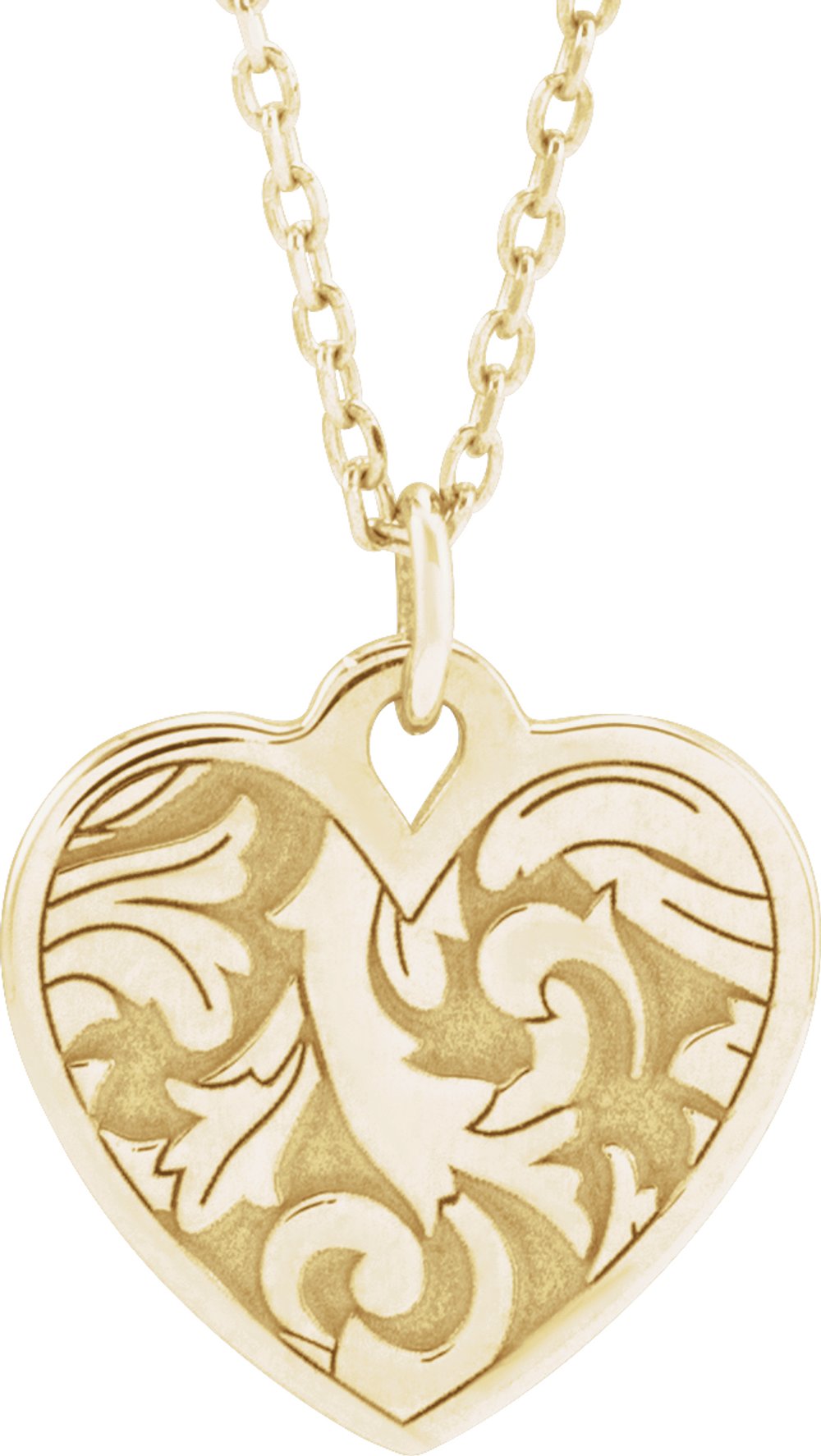 14K Yellow Gold Engravable Floral Heart 16-18" Necklace