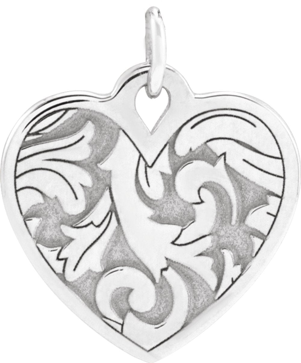 14K White Gold Engravable Floral Heart Pendant
