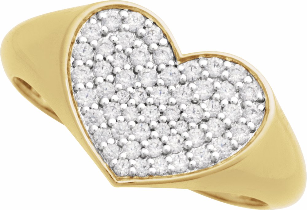 14K Yellow Gold 1/3 CTW Natural Diamond Heart Signet Ring