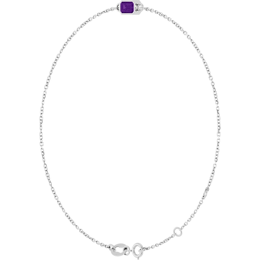 14K White Gold Natural Amethyst 6 1/2-7 1/2" Bracelet
