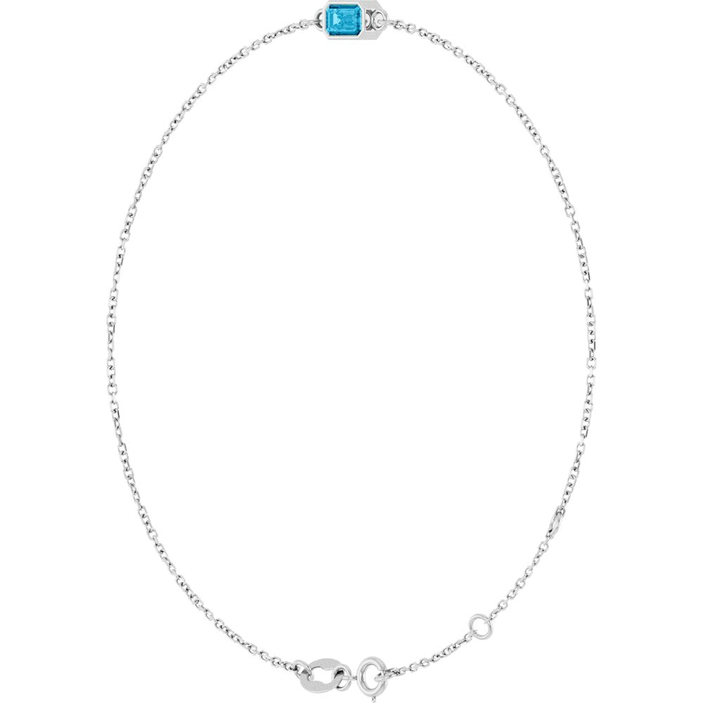 14K White Gold Natural Aquamarine 6 1/2-7 1/2" Bracelet