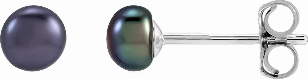 Sterling Silver 3.5-4 mm Cultured Black Freshwater Button Pearl Earrings