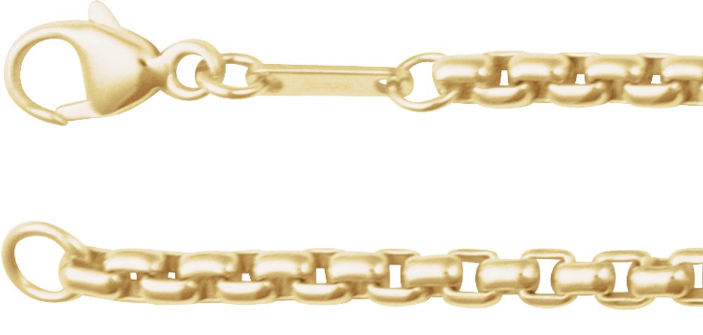 14K Yellow Gold 2.6 mm Rounded Box 8" Chain