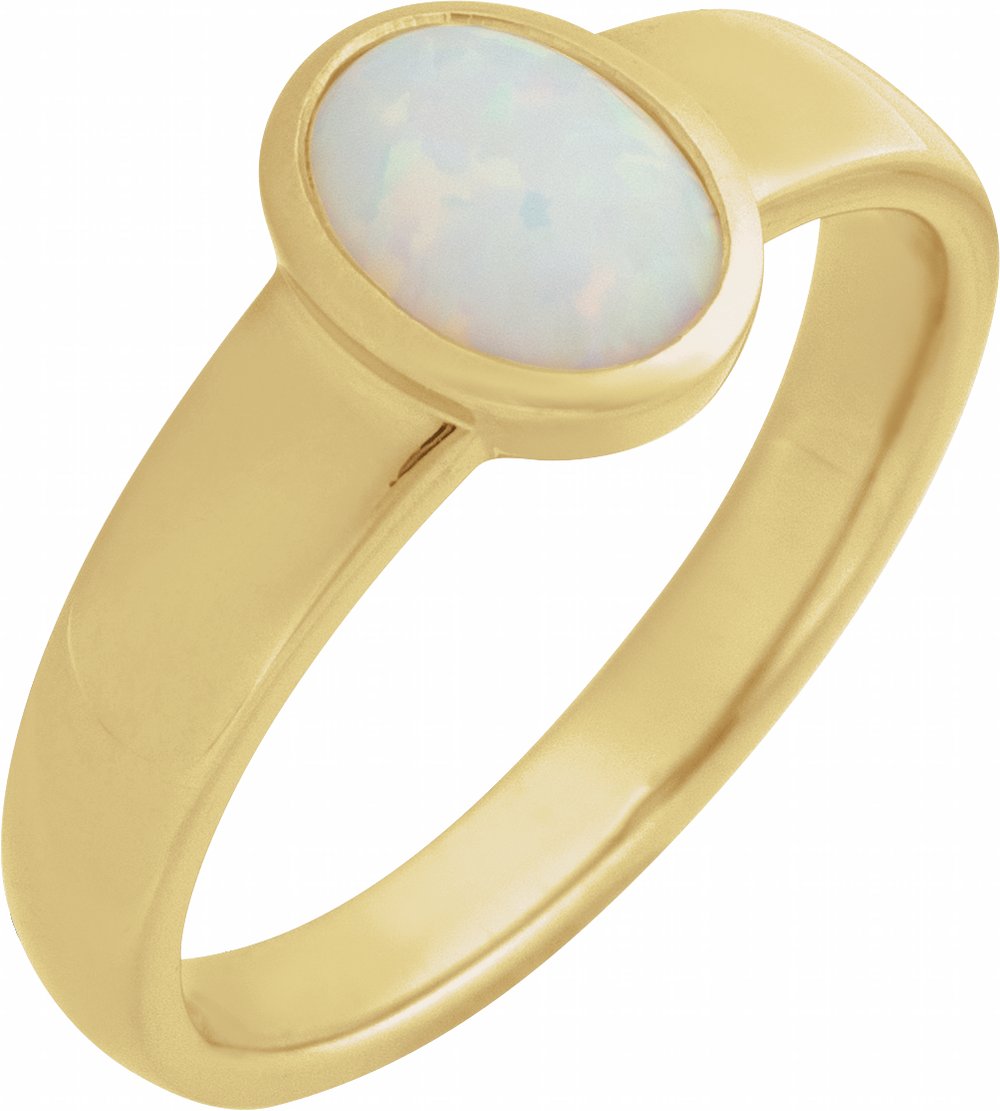 14K Yellow Gold Lab-Grown White Opal Cabochon Ring