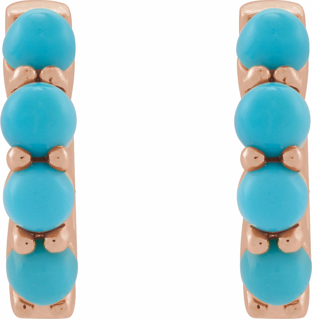 14K Rose Gold Natural Turquoise Cabochon Hinged 14.7 mm Hoop Earrings