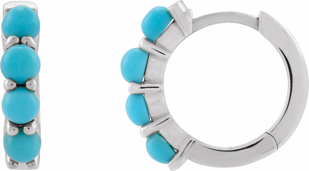 14K White Gold Natural Turquoise Cabochon Hinged 14.7 mm Hoop Earrings