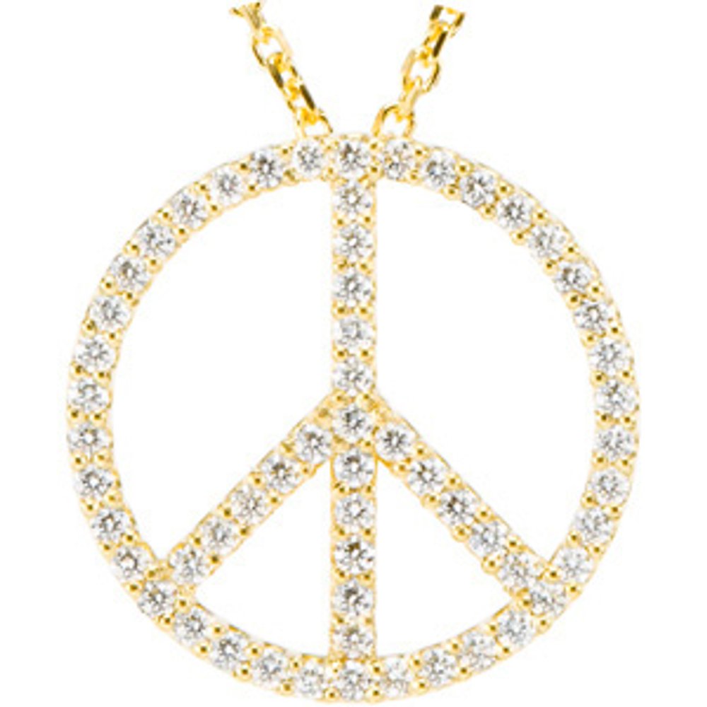 14K Yellow 1/4 CTW Natural Diamond Tiny Peace Sign 16" Necklace