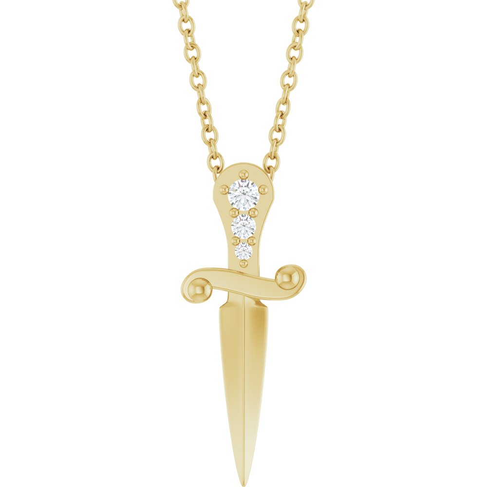 14K Yellow Gold .04 CTW Natural Diamond Dagger 16-18" Necklace