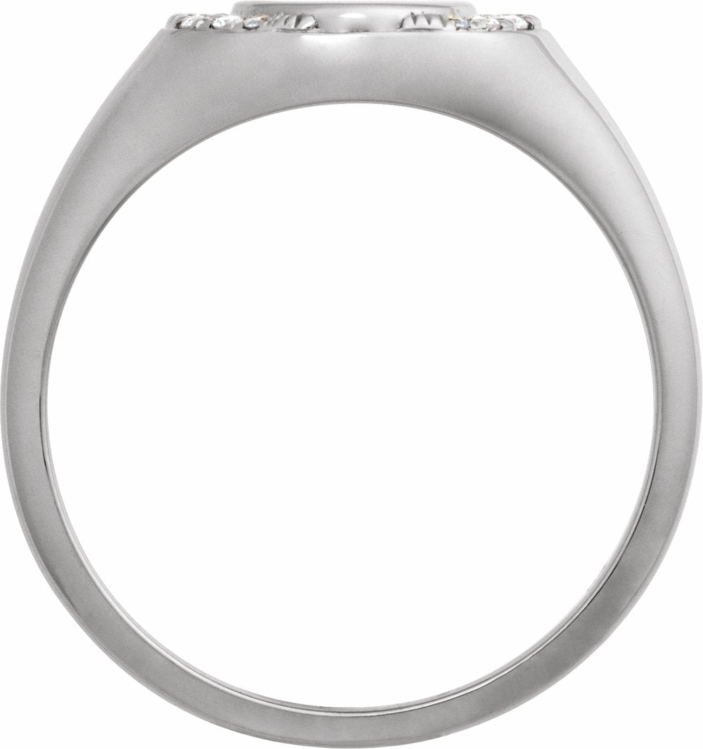 14K White Gold Engravable 1/10 CTW Natural Diamond Signet Ring