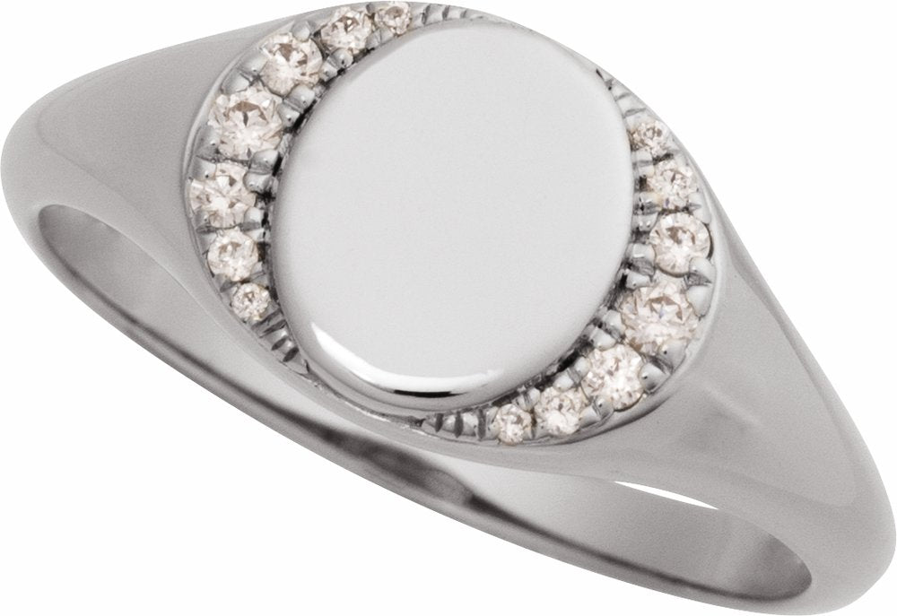 14K White Gold Engravable 1/10 CTW Natural Diamond Signet Ring