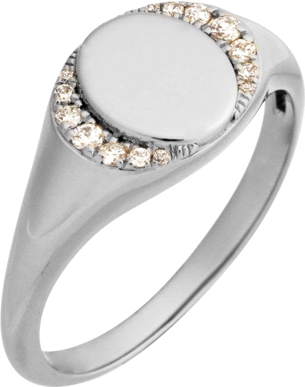 14K White Gold Engravable 1/10 CTW Natural Diamond Signet Ring