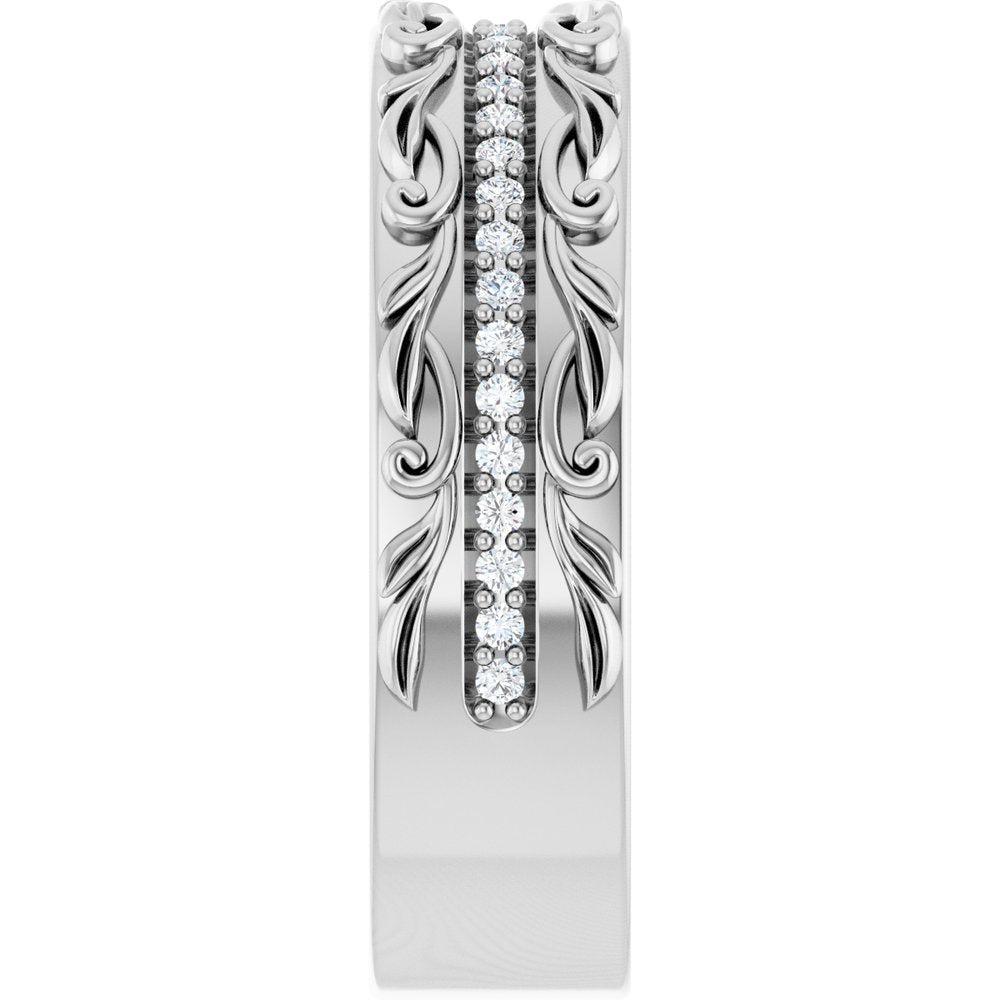 14K White Gold 1/4 CTW Natural Diamond Floral Accented Band