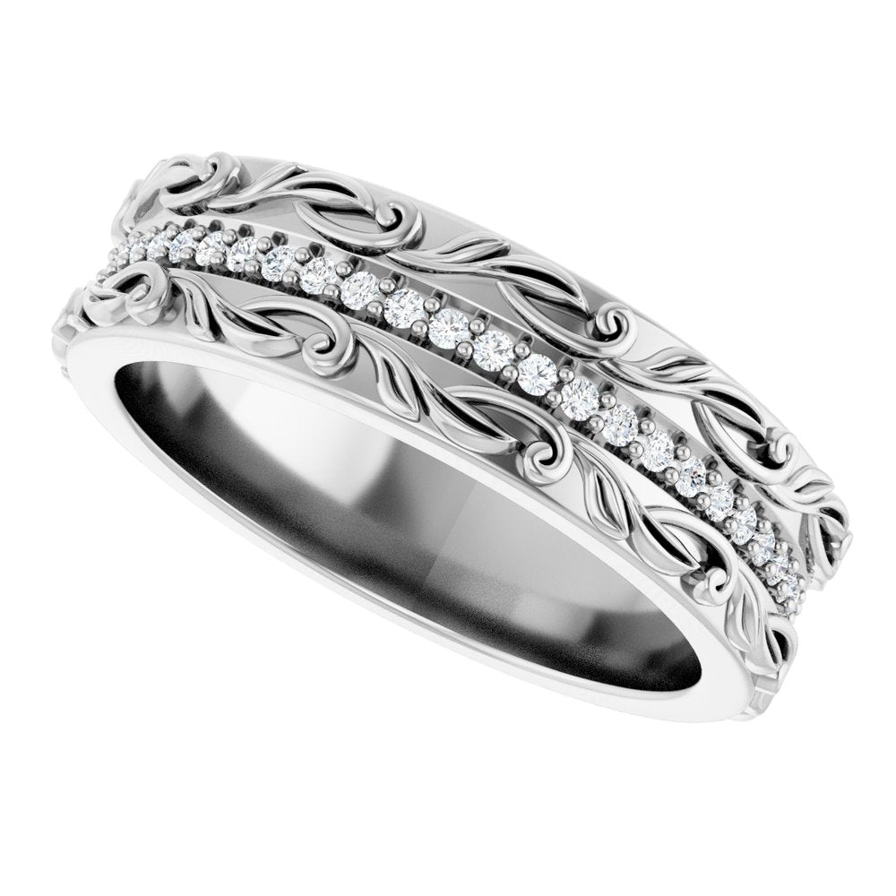 14K White Gold 1/4 CTW Natural Diamond Floral Accented Band