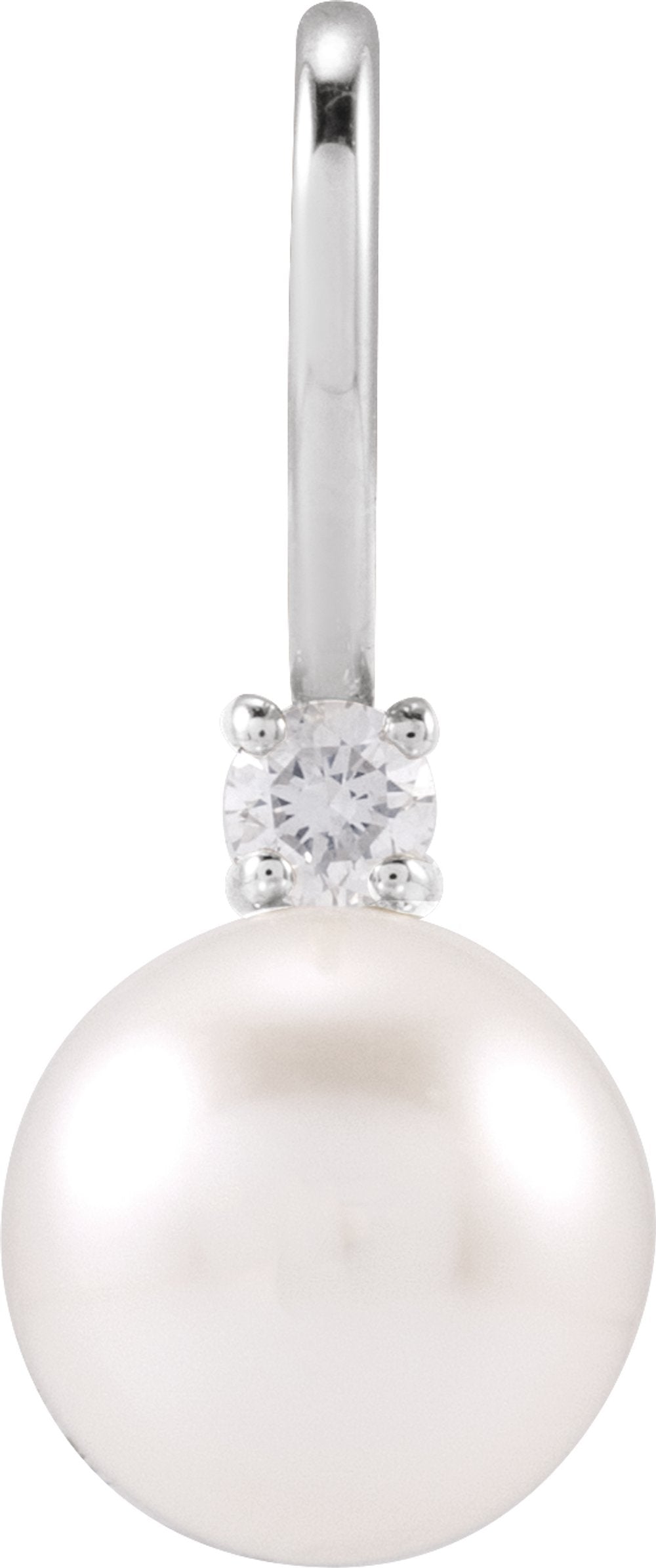 14K White Gold Cultured White Akoya Pearl & .03 CT Natural Diamond Charm/Pendant