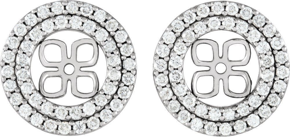 14K White Gold 3/4 CTW Natural Diamond Earring Jackets for 8 mm Pearl Stud Earrings