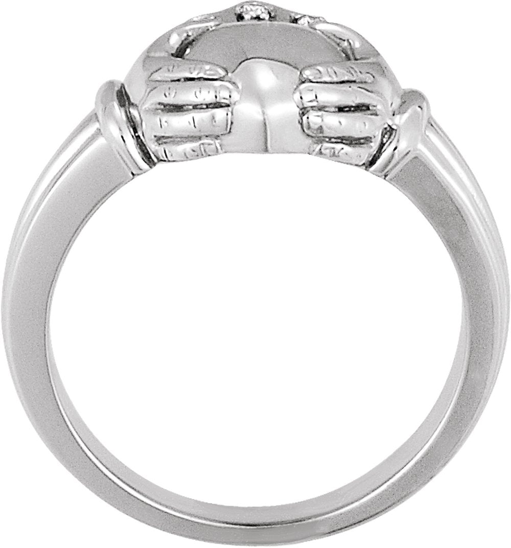 14K White .03 CTW Natural Diamond Claddagh Band