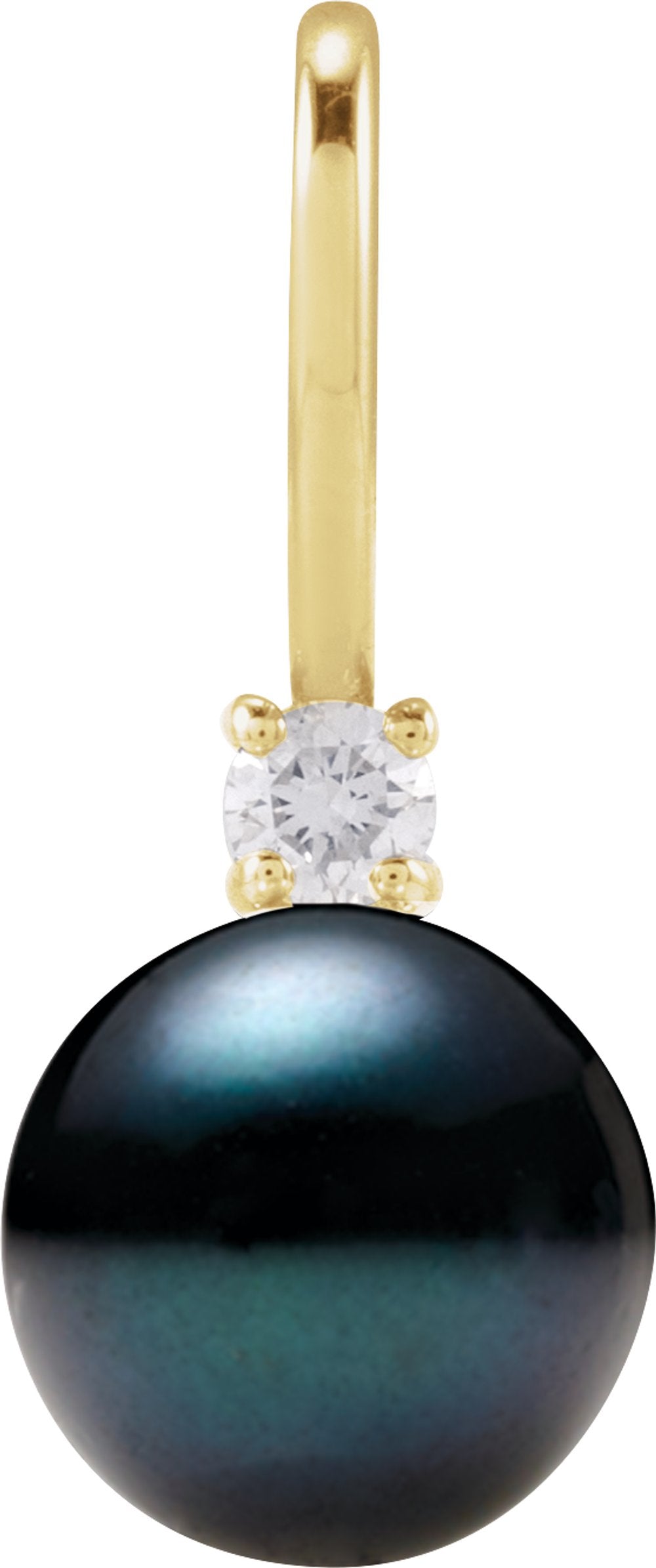 14K Yellow Gold Cultured Black Akoya Pearl & .03 CT Natural Diamond Charm/Pendant