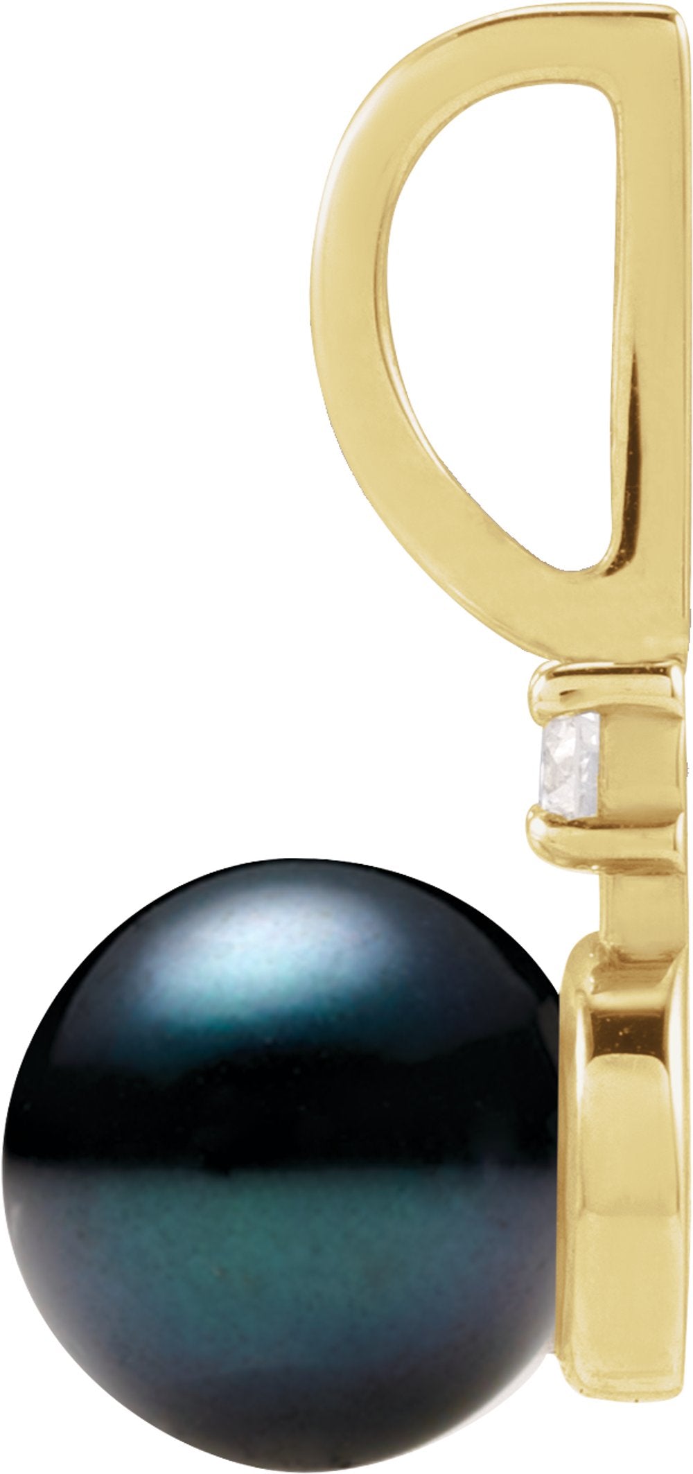 14K Yellow Gold Cultured Black Akoya Pearl & .03 CT Natural Diamond Charm/Pendant