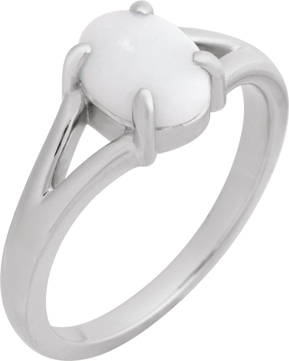 Sterling Silver Natural White Opal Cabochon Ring
