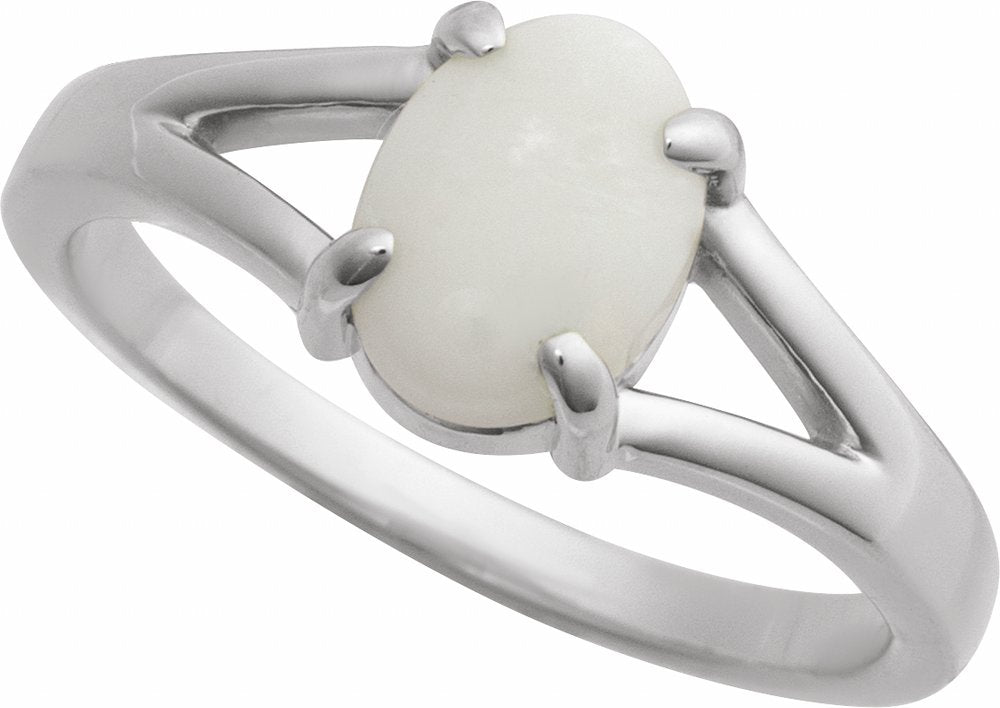Sterling Silver Natural White Opal Cabochon Ring