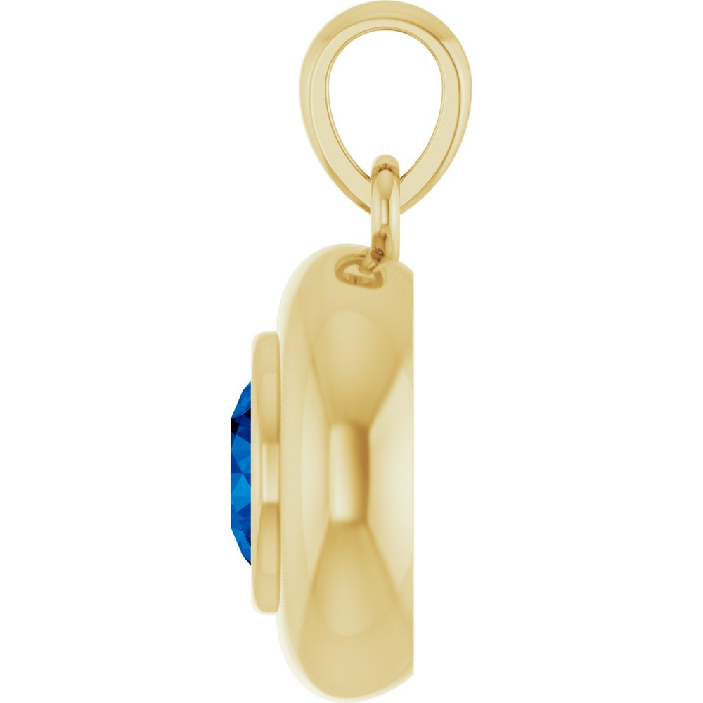 14K Yellow Gold Lab-Grown Blue Sapphire Solitaire Charm/Pendant