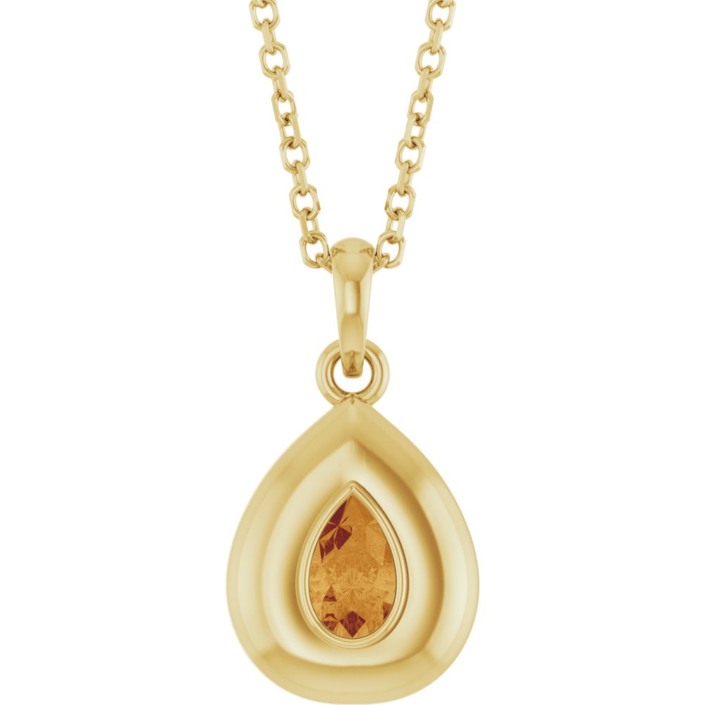 14K Yellow Gold Natural Citrine Solitaire 16-18" Necklace